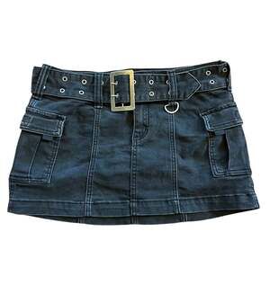 Urban Outfitters Black Denim Cargo Mini Skirt with Grommet Belt